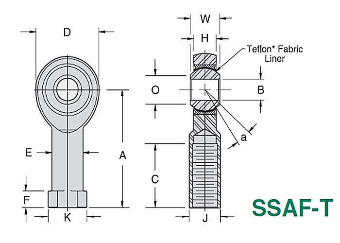 3 de Staafeinden PTFE Gevoerde SSAM - T/SSAF van het stukroestvrije staal - t-Precisie