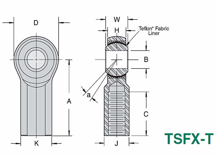 TSMX - T/TSFX - t-de het Kogelgewrichtstaaf van het Precisieroestvrije staal Beëindigt 3 Gevoerd Stuk PTFE