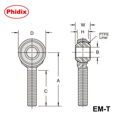 EM-T/EF-T-serie 2-stuk PTFE-gevoerde staaf eindjes